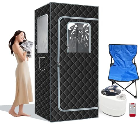 Eanpet Bärbar bastubox helkropp ångbastu för hem spa utomhus inomhus hem bastu tält med 3 L 1 100 W ånggenerator, hopfällbar stol, fjärrkontroll, matta, 6 tum x 2,6 tum x 5,9 tum