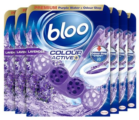 Bloo Colour Active Toilet Rim Block Lavender with Anti-Limescale, Cleaning Foam, Dirt Protection and Extra Freshness with Bloo Odour-Stop Technology, 50g X 6