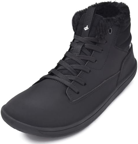 JACKSHIBO Winter Barfußschuhe Damen Warm Gefüttert Winterschuhe Wasserdicht Winterstiefel Winterboots Barfuss Schuhe Mit Weite Zehenbox Damen stiefel Nullabsatz Sohlen Schneestiefel Schwarz 37 EU