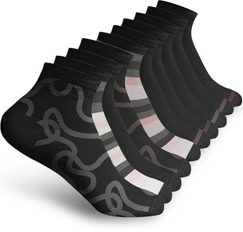Elle Quarter-Socken für Damen, athletisch, leicht und atmungsaktiv, kurze Crew-Socken, ideal für Sport und Alltag, Schwarz, 10 Paar, Einheitsgröße
