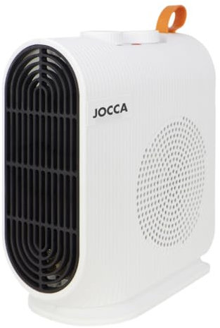 Jocca - Calefactor Eléctrico de Sobremesa 2000W, Bajo Consumo, Función Calor y Ventilador, 2 Velocidades, Termostato Regulable, Protección Sobrecalentamiento, Asa Transporte, Blanco