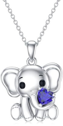 LONAGO Elefanten Halskette für Damen 925 Sterling Silber Süßer Elefant mit Geburtsstein Anhänger Halskette (September)