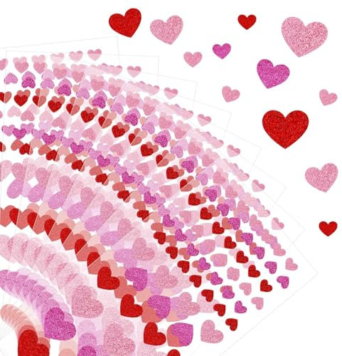 BOARDFEB Herz Sticker, 620 Stück Glitzer Sticker Herz Aufkleber 3 Größen Valentinstag Liebe Dekorative Glitzer Sticker für Jubiläen Hochzeit Umschläge Karten Basteln Scrapbook