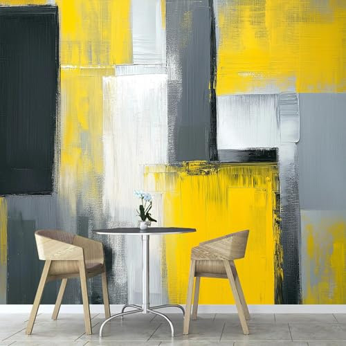 Murales Papel Pintado Salon Pintura Bloques Color Amarillo, 400×280cm Fotomurales 3D tela de seda Papel Tapiz, Pintada Fotográfico Decorativos Murales Dormitorio Oficina Hotel