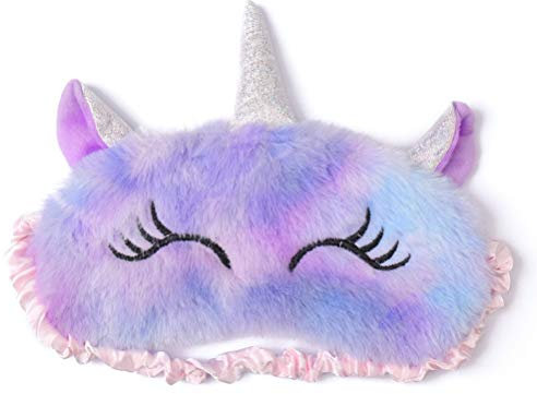 Schlafmaske Kinder, Ultraweich Schlafmaske Kinder Mädchen 3D Süße Tiere Schlafbrille Kinder für Mädchen Jungen Damen Nickerchen Reisen (Lila,Einhorn)