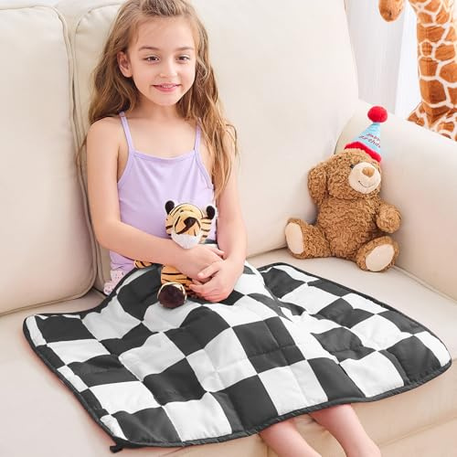 yescool Cooling Weighted Blanket of 2lbs, Small Checked Weighted Blanket, Black Weighted Blanket for Travel, Indoor and Outdoor, 20 x 30 inches