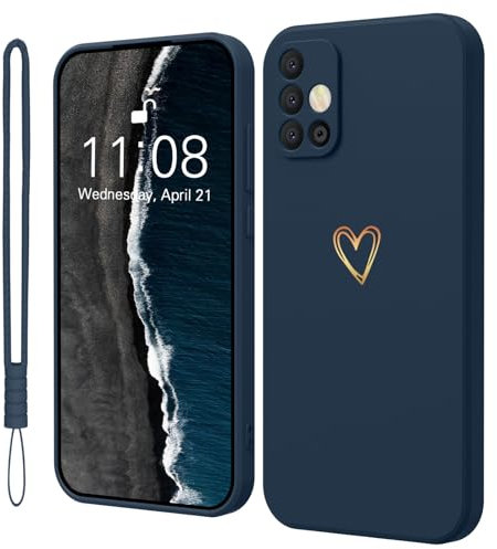 Mitetabo Hülle für Handyhülle Samsung Galaxy A51 5G Silikon mit Gold Liebesherz,Samsung A51 Hülle Dünn Gold Love Schutzhülle Slim Kratzfeste Rundumschutz Case für Samsung Galaxy A51 Blau