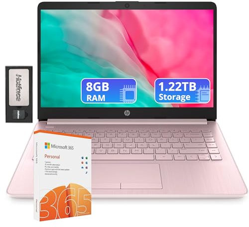 HP Flagship 14 Laptop with 1 Year Office 365 | 8GB RAM | 1.22TB Storage(64GB eMMC & 160GB Docking Station & 1TB Cloud Storage) | Intel 4-Core Processor| Webcam | Wi-Fi | Windows 11 | Pink