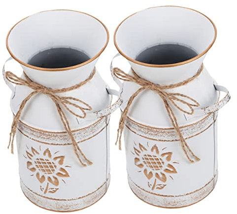 Garneck 2pcs Vintage Iron Bucket Milk Churn Jug Flower Pot Vase Rustic Decorative for Home