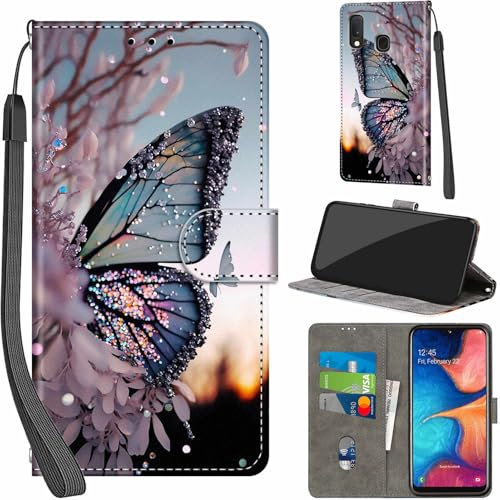 Handyhülle für Samsung Galaxy A20e / A10e Hüllen Premium Leder Case Klappbar Wallet Magnet Kartenfach Standfunktion Schutzhülle kompatibel mit Samsung A20e Cover,Schmetterling