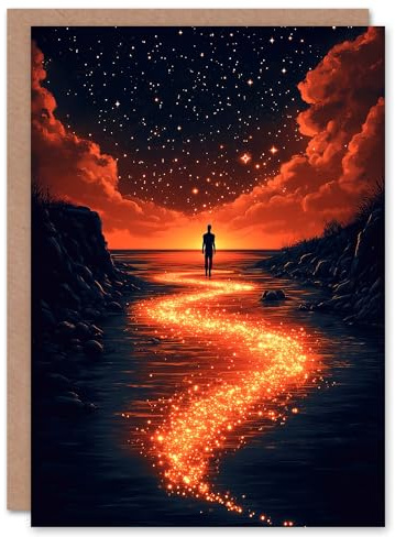 Artery8 Greeting Card Follow The Stars Sunset Clouds Surreal Dreamscape Blank For Him Or Her Art Birthday Card