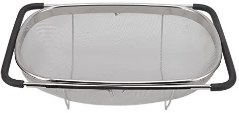 Over The Sink Colander, Stainless Steel Fine Mesh Strainer Telescopic Sink Strainer Mesh Strainer with Rubber Handle Kitchen Collapsible Colander