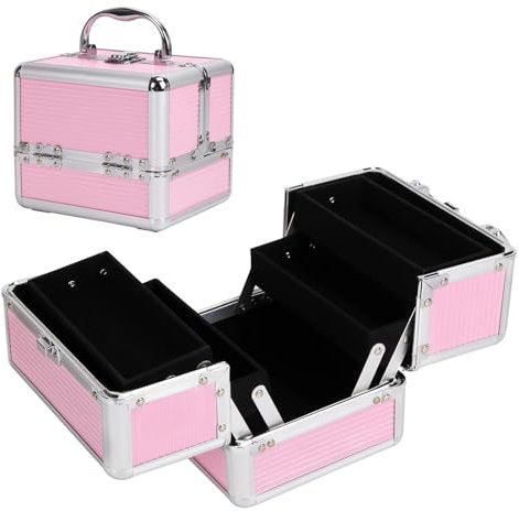 CROWNSHOP Makeup Box Trays Aluminium with Compartment Large Capacity Vanity Cosmetic Organizer Nail Box for Jewelry Cosmetics Accessories 4 Layers