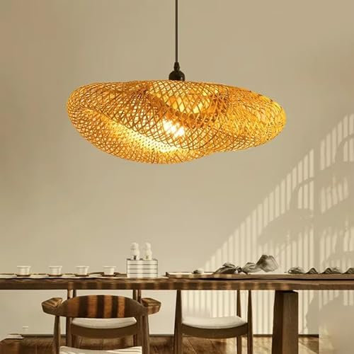 JOYINLED Suspension Luminaire en Rotin, Plafonnier Style Rétro 40 cm, Lampe Tissée pour Salle à Manger, Salon, Restaurant(sans ampoule)