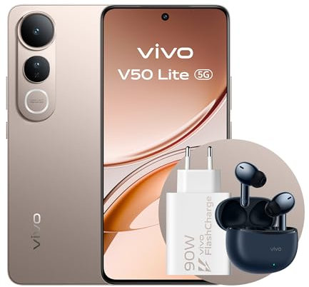 VIVO V50 Lite 5G Smartphone, Teléfono móvil Android con hasta 8 GB + 256 GB, 6500mAh, Pantalla AMOLED de 6,77 y 120 Hz, Cámara Doble de 50 MP, Auriculares TWS 3e + Cargador 90W FlashCharge