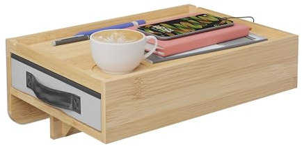Relaxdays Nachttisch klemmbar, Bambus, HxBxT: 14x37x26,5 cm, Schublade, Getränkehalter, Bettablage zum Einhängen, Natur