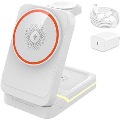Estación de Carga 3 en 1 para Apple, Cargador Inalámbrico para iPhone 16/15/14/13/12, para Apple Watch 10/9/Ultra/8/7/6/SE/5/4/3, para AirPods Pro 4/3/2