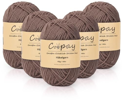 Coopay Wolle zum Häkeln, 225g (5x45g) Weiches Häkelgarn, 5 Faiding Wolle zum Stricken, Babywolle zum Häkeln für Anfänger, Super Weich Häkelgarn Babywolle für Häkel- und Strickprojekt - Hell Kaffee
