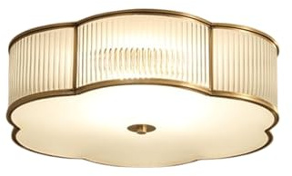 HGTYDV2 Flower Shaped Ribbed Glass Flush Mount Ceiling Light Decorative Floral Ceiling Lamp Traditional Brass Close to Ceiling Light for Living Room Bedroom