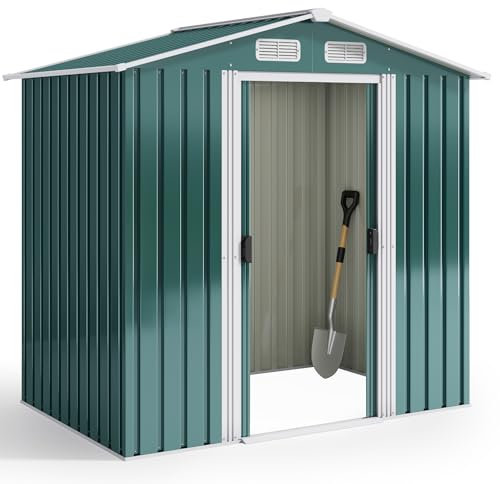 Xbro Capanno per Attrezzi in Metallo 2.33㎡, Casetta da Giardino da Esterno con Tetto Spiovente e Porta Scorrevole, Casetta per Attrezzi con Serratura e Guanti, 184x119x186 cm