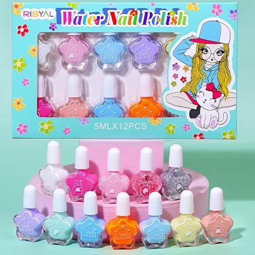 Kids Nail Polish Sets For Girls-12 Macaroon Colors Peel Off Toddler Nail Varnish,Water-Based,Quick Dry Non Toxic Nail Polish,Kids Nails,Girls Birthday Gifts For Ages 3+