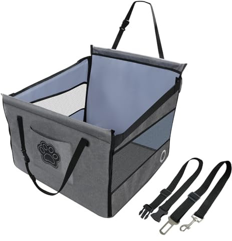 Trasportino per Cani Auto, Seggiolino Auto per Cani con Finestra a Rete Traspirante, Cintino di Sicurezza Regolabile, Impermeabile, per Auto di Piccola Taglia (49x49x38 cm)