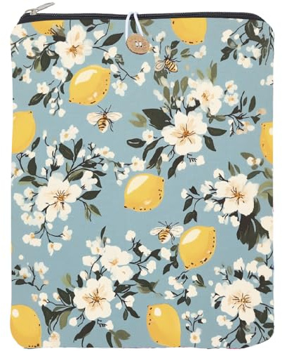 craspire Zitronen Buchhülle Mit Reißverschluss Buchumschlag 11,4 x 9,4 Zoll Polyesterstoff Wasserdicht Waschbar Obst Blumen Notizbuch Taschenbuch Taschenschutz Mit Knopf Für Bücherbedarf