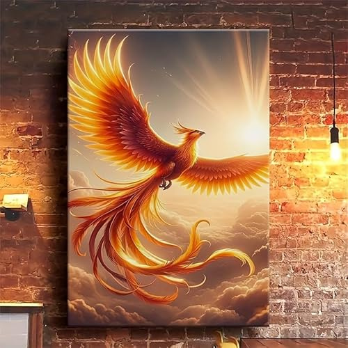 JKEVCBIAX Leinwandbild „Phoenix Rising“ – detailliertes Federdesign, Phönix-Dekor, perfekt für die moderne Dekoration des Zuhauses (70 x 90 cm)