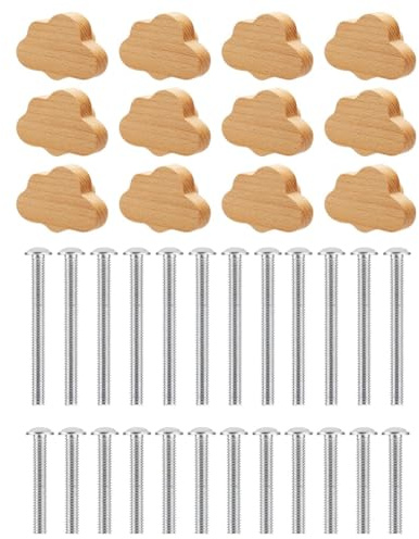 Aboiledy 12 Pack Schrankknöpfe Wolkenförmige Schubladenknöpfe fur Kinderzimmer, Boho Schubladengriffe, Kommodenknöpfe mit Schrauben, Holzgriffe für Kommoden, Schränke und Möbel