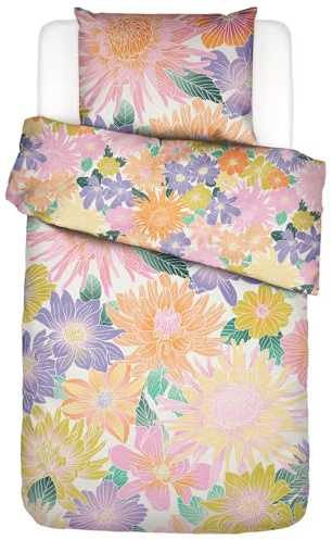 ESSENZA Bettwäsche Flower Fling White Weiß Blumen Blüten Dahlien Bunt Wendesign Baumwolle Perkal, Größe:135 cm x 200 cm