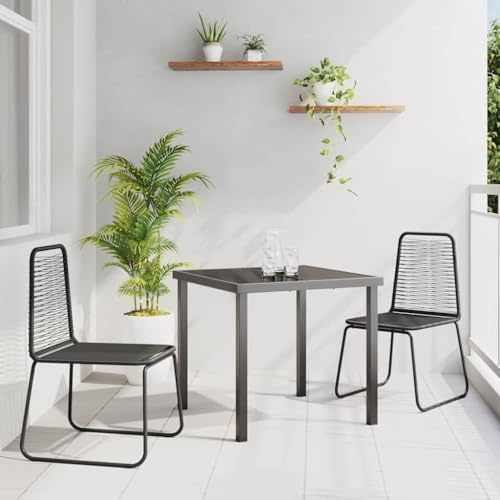 QJBSAVVA Schwarzes Poly Rattan Balkonmöbel Set 2 Stühle & Tisch mit Einscheibensicherheitsglas Modernes Dining Set platzsparend für kleine Balkone Garten Terrasse