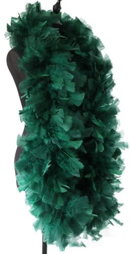Blausky Federboa 2m (200g),Truthahnfedern Schal Federstola Federschal Truthahn-Boa-Federn,Flaumig Feder-Boa Kostüm-Accessoire für Karneval,Party,Halloween,Charleston,20er Jahre,Dunkelgrün