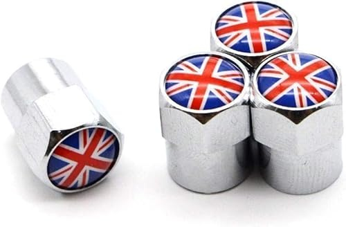 Ventilkappen für Autoreifen, silberfarben, Aluminium-Legierung/Kupfer, England, britische Nationalflagge, Autoreifen, Luftkappen, luftdichte Abdeckungen, Ventilschäfte und Kappen, Reifenventilkappen