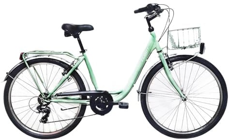 CLOOT Leichtes Urban-Fahrrad 26 Zoll mit 6 Gängen Ergonomischer Verstellbarer Sattel Gepäckträger Beleuchtung den Täglichen Gebrauch Retro-Design für Damen und Herren Körpergröße 1,59–1,78 (Grün)
