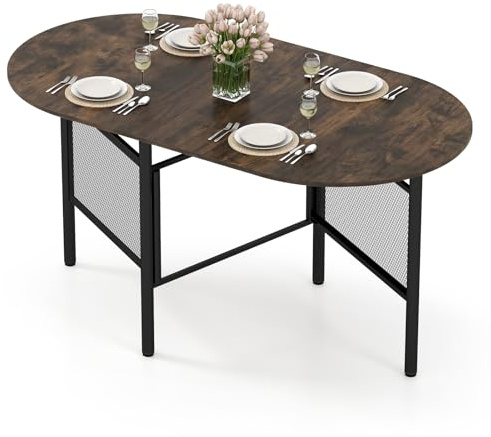 COSTWAY Esstisch klappbar, Küchentisch für 6-8 Personen, platzsparender Klapptisch, ovaler Esszimmertisch für Esszimmer, Küche, 150 x 80 x 76 cm (Braun + Schwarz)