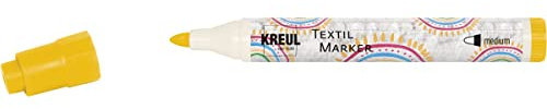 KREUL 90760 - Textil Marker medium, gelb, mit großer unempfindlicher Faserspitze, Strichstärke circa 2 bis 4 mm, Stoffmalstift für helle Stoffe und Textilien, waschecht nach Fixierung