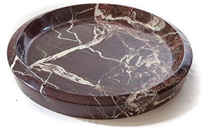Yuchengstone Marmor Schale Schüssel Teller klassisch und edel, flach dunkelrot, Unikat als Obstschale Bonboniere Servierschale, Ø/H: 30/4cm, 6 kg