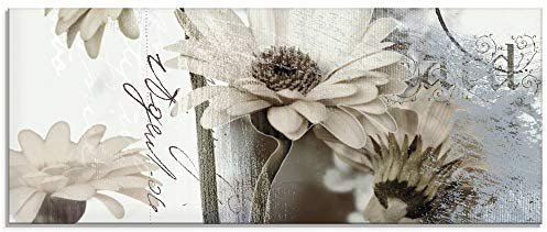 ARTland Wanddeko Glasbilder Wandbild Glas Bild einteilig 125x50 cm Querformat Blumen Blüten Gerberas Schriftzug Shabby Chic T4RU