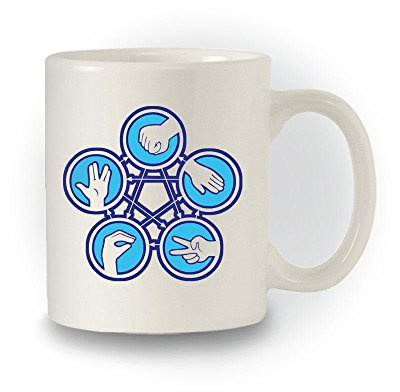 TBBT inspiriert geekiger Rock, Paper, Scissors, Lizard, Spock Tasse