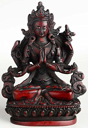 BUDDHAFIGUREN/Billy Held Chenrezig tibetischer Buddha und Schutzheiliger Tibets 11 cm hoch aus Giesharz rotbraun hergestellt in Handarbeit aus Nepal