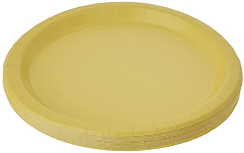 Solid Neon Yellow Round Paper Dinner Plates (22cm) 16 Count - Sturdy & Elegant for Parties and Events
