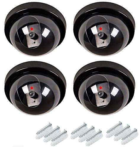 Finta Dummy Telecamera, SeeKool Dummy Telecamera Finta Dome con LED lampeggiante IR, Antifurto di Sicurezza per Esterno Interno, per la casa d'affari, con adesivo CCTV, Nero (2 pack) (4 pack)