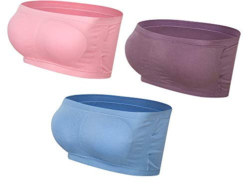Lemef Damen Seamless Sport BH Tube Top Abnehmbare Padding Bandeau(S, 1*hellrosa, 1*hellblau,1*hell Lila)