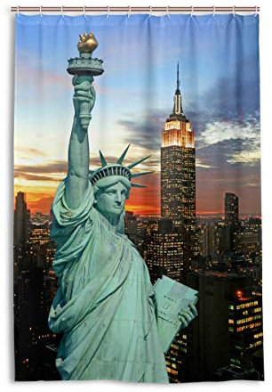 MONTOJ Rideau de Douche en Tissu avec Crochets Motif Statue de la Liberté New York 122 x 183 cm