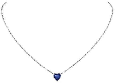 Suplight 925 Sterlingsilber Damen Mondstein Kette mit Herzform Anhänger synthetische Saphir - Geburtsstein September 45cm Kristall Halskette Blauer Zirkonia Modeschmuck für Mädchen Frauen