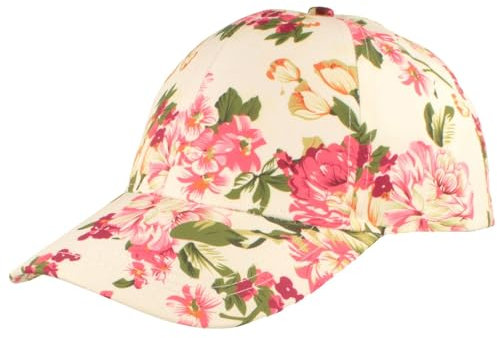 Breiter Damen Baseball Cap Baseball-Mütze Sommercap Größenverstellbar Blumen-Muster Pink Klettverschluss One Size