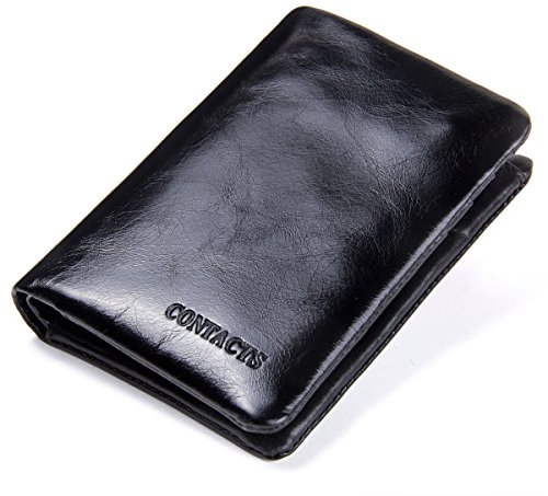 Contacts Portefeuille à Trois Volets en Cuir pour Hommes, Porte-Monnaie à glissière à Deux Volets de Grande capacité à Fente pour Cartes (Noir1)