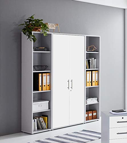 Schrankwand TABOR 3 Büroregal Aktenschrank Büroschrank abschließbar in diversen Farbvarianten (lichtgrau/weiß matt)