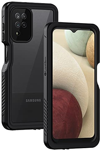 Lanhiem Kompatibel mit Samsung Galaxy A12 Hülle, IP68 Wasserdicht Handyhülle Samsung A12 360 Grad Schutzhülle Stoßfest Staubdicht Panzerhülle mit Eingebautem Displayschutz, Schwarz