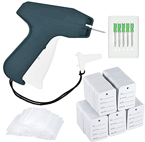 2006 PcsTagging Gun Kit comprenant un pistolet d'étiquetage Liumai avec 5 aiguilles en acier, 1600 attaches à ardillons transparents, 400 pièces d'étiquette de prix pour vêtements (gris-bleu)